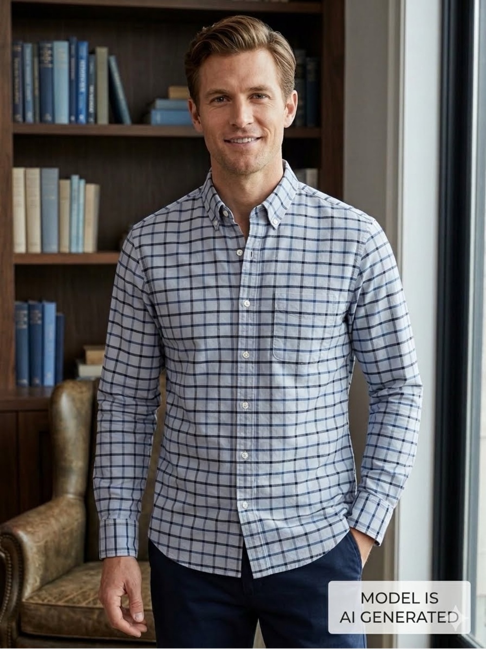 J Crew Classic Oxford Shirt -Mens Small Slim -Blue Gray Plaid Flex Button Down